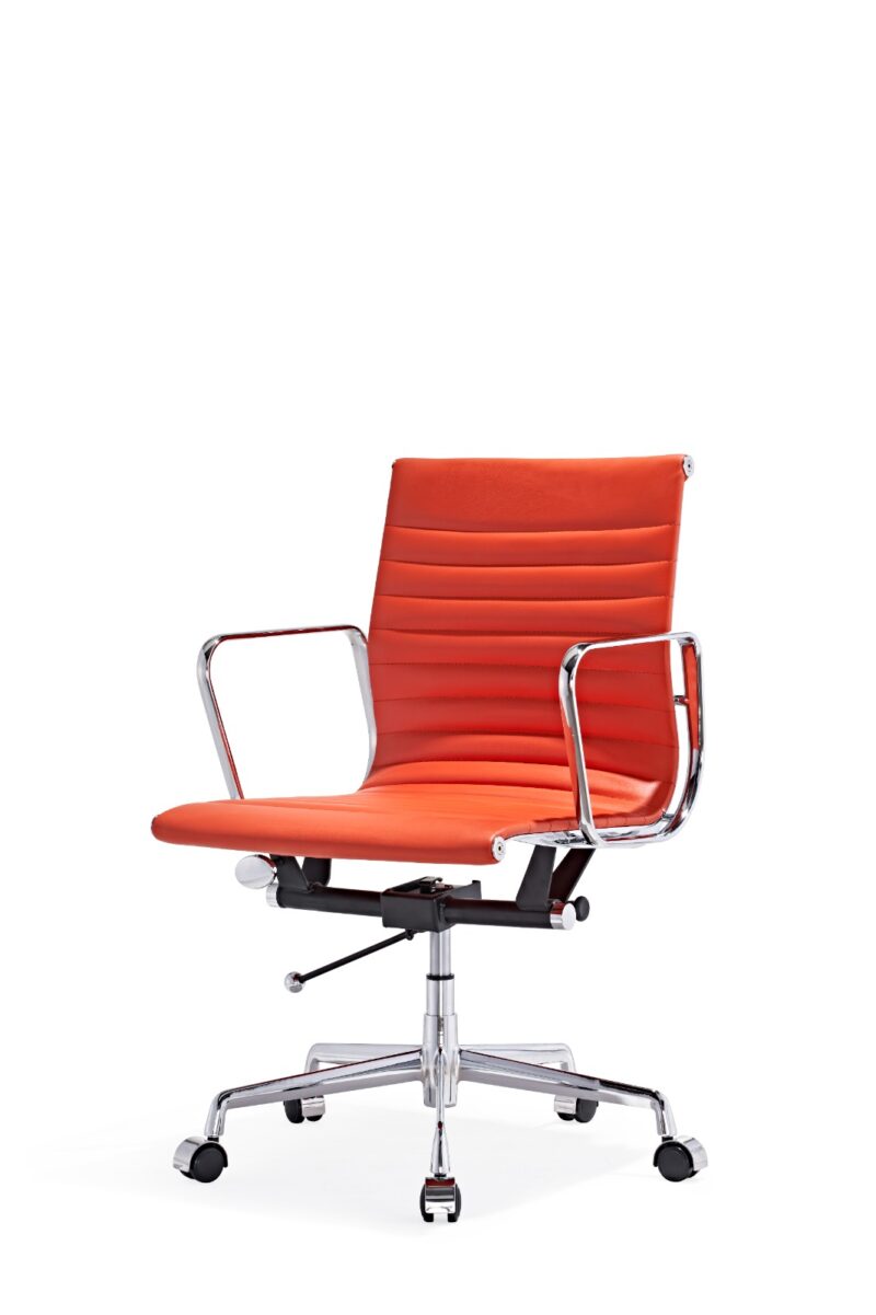 Eames EA 117 Orange Leather Office Chair – Ribbed Low Back Replica - Image 2
