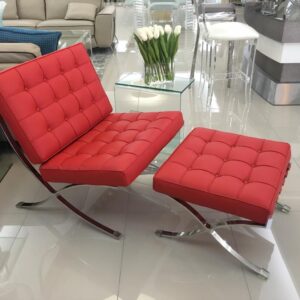 Premium Barcelona Chair and Ottoman Red Set- Mies Van Der Rohe Replica