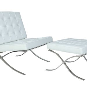 Premium Barcelona Chair and Ottoman White – Mies Van Der Rohe Replica