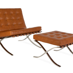 Premium Barcelona Chair and Ottoman Tan Brown Set – Mies Van Der Rohe Replica