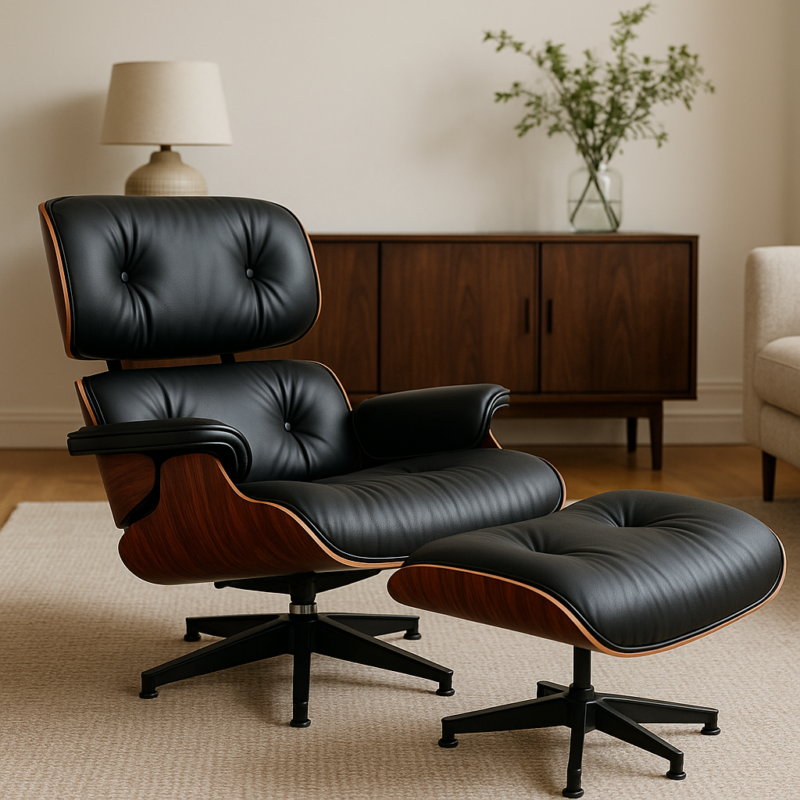 Eames Replica Lounge Chair and Ottoman - A+ Premium Taller - GrothRing - Black - Image 5